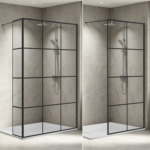 Black grid walk shower - walk, in