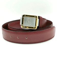 Cartier Santos Belt Buckle Bordeaux Red Silver Gold Used Vintage FS