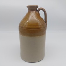 Antique Stoneware Flagon Glazed Jug 22cm Tall Two-Tone With Handle Brown Beige