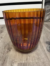 Partylite Orange Ribbed Glass Hurricane Candle Holder