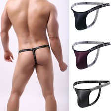 Men's Sexy Faux Leather Thongs Briefs Underwear Linger G-string Pouch T-back