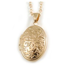 20mm Tall/Gold Tone Oval Locket Pendant with Gold Tone Chain - 43cm L/ 5cm Ext