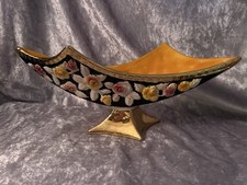 ELPA Alcobaca Portugal Vintage Pedestal Fruit Bowl Floral Orange Mustard