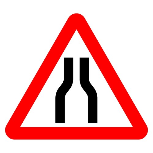 Road narrows both sides sign - road,
