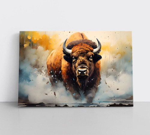 Bison painting framed - painting, on