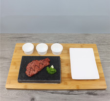 Lava Stone Steak Plate With Wood Tray Cooking Hot Stone Grill Sizzling Rock Sets