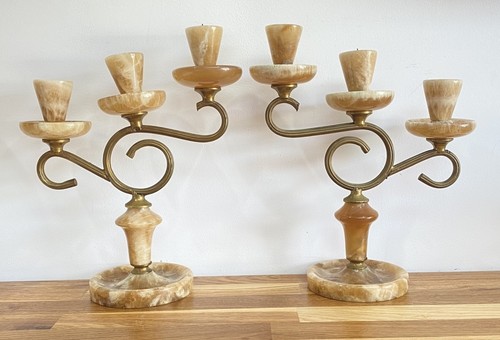 Brass onyx candelabra - onyx,