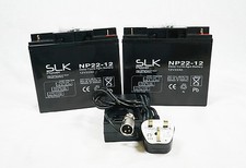 2 x 12v 22AH PRIDE GO GO ELITE TRAVELLER PLUS BATTERIES & 24v  CHARGER BUNDLE 