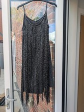 Next Dress Fringe Tassel Silver & Grey Black Party Flapper Party - Size 12