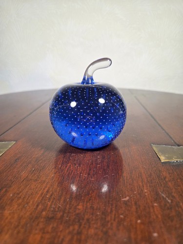 Vintage blue art glass apple - art,