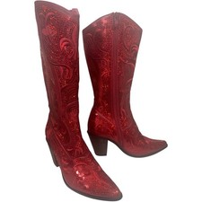 Helen’s Heart Womens RED Sequin Cowboy Line Dancing Western Cuban Boots Uk 5