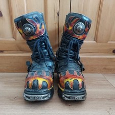 New Rock Reactor Platform Boots Red Flames Demon Devil Leather Chunky