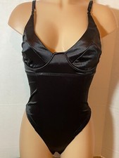 New Sexy SECOND SKIN SATIN Bodysuit Teddy Black Liquid SOFT Shiny Whimsigoth