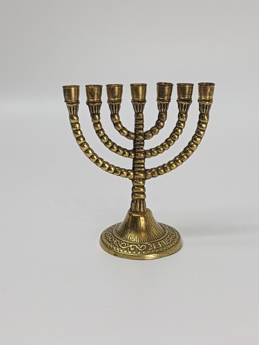 Vintage brass small menorah - brass, 7