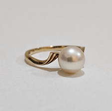 MIKIMOTO 7.3mm Pearl Ring K14YG Yellow Gold Size 9 Vintage Used JAPAN
