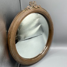 Antique Vintage Round Copper Convex Wall Mirror Ribbon Bow Reeded Hanging Chain
