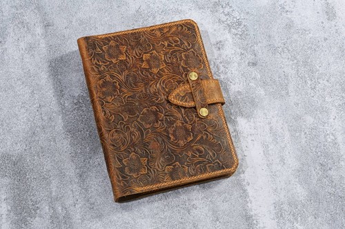 Tooled leather ring - leather,
