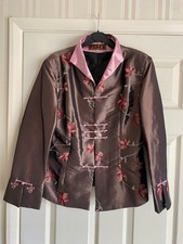 Women’s Chinese Style Embroidered Taffeta Jacket with Mandarin Collar Size 14/16