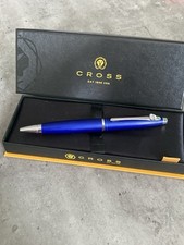 Cross Calais AT0112-3 Blue Chrome Ballpoint Pen In Box Brand New - Logo On Clip