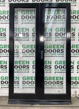 WOODEN FRENCH DOORS EXTERNAL DOUBLE GLAZED USED THIN EXTERNAL USED BLACK BROWN
