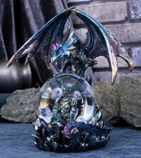 Blue Mother and Baby Dragon Figurine Snowglobe Statue Ornament Sculpture 18cm