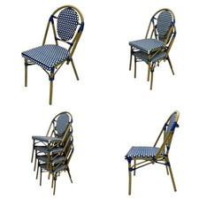 Blue Rattan Bistro Chairs, Outdoor Cafe Chairs, Blue Rattan Paris Chairs