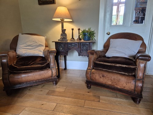 Pair antique leather - antique,