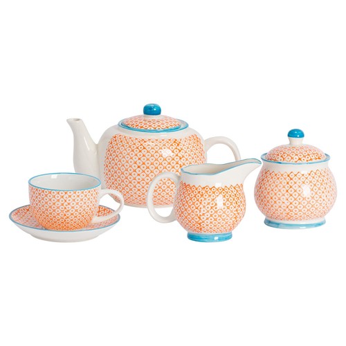 Piece hand printed - tea, set