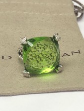 DAVID YURMAN 20mm 925 Silver Peridot Cushion On Point Diamond Ring Size 7