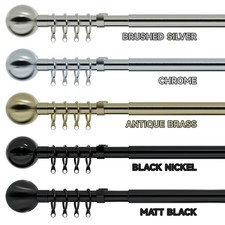 Extendable Curtain Pole 28mm Metal Poles with Fittings Finials Rings Rod Hooks