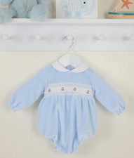 Spanish Baby Boy clothes blue teddy velour smocked romper outfit