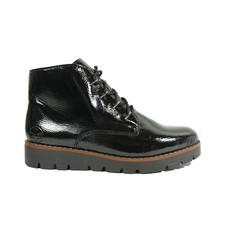 Rieker 44902-00 | Black Patent | Ladies Low Wedge Lace-up Ankle Boots