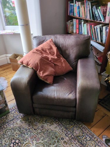 Armchair brown leather - armchair,