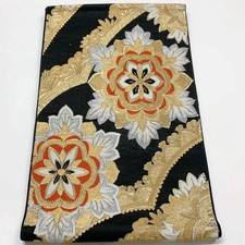 6060# Japanese Vintage Fukuro Obi Belt Kimono Fabric Silk Traditional Black