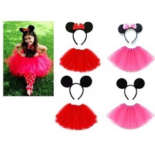 Kids Mickey Minnie Mouse Tutu Costume Ears Halloween Fancy Dress Set UK