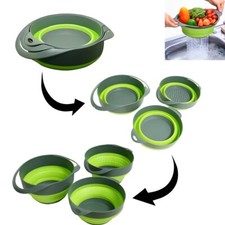Set Of 3 Collapsible Heavy Duty Washing Up Bowl Colander, Drainer, Strainer