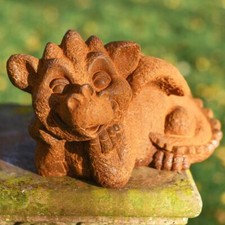 Rustic "Daydreaming" Dragon Garden Sculpture - Cast Iron Outdoor Ornament