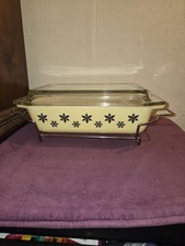 Very Rare Vintage Pyrex Black Snowflake on Spring Yellow, Gaiety, Casserole Dish