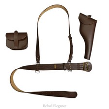 SAM BROWNE BELT+Shoulder Cross Strap SamGun HOLSTER,Ammo POUCH BrownLeather Army