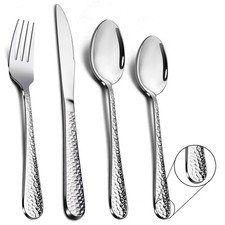 Cutlery Set, 24 Piece Hammered Flatware Cutlery Sets, Stainless Steel Silverware