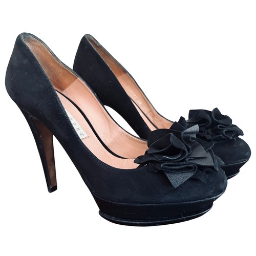 Pura lopez black velvet heels - black,