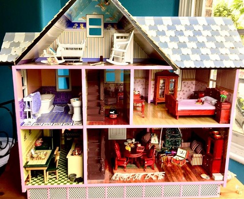 Dolls house furnished wooden - house,