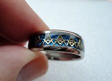 Unusual Freemason Stainless Steel Ring Blue diameter 22mm opening size 12 X/Y UK