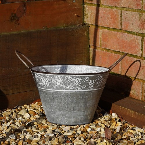 Galvanised flower pot with - galvanised,