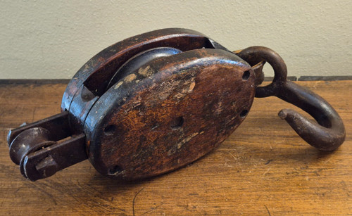 Antique wooden barn pulley - antique,