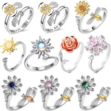 Unisex Anti Anxiety Rings Flower Adjustable Anxiety Relief Spinning Fidget Ring