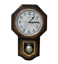 Metamec Quartz Wall Pendulum Clock Octagonal Faux Wood Effect Arabic Numerals