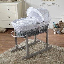 Grey Wicker Moses Basket with Stand - White