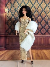 Barbie Style Doll "Supermodel" BJD Articulated Glamorous Diva Gold dress NEW