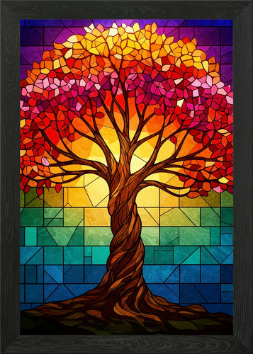 Stained glass autumn tree - autumn,